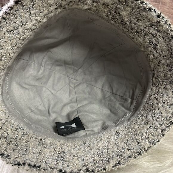 August Ladies Bucket Style Fuzzy Polyester Hat, Gray and Black - Picture 6 of 8